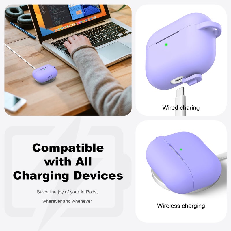 R-fun for AirPods Pro 2nd/1st Generation Case with Cleaner Kit,Soft Silicone Protective Case Cover for Apple AirPod Pro 2/1 for Women Men,AirPods Pro Case Accessories with Keychain,Lilac - Image 3